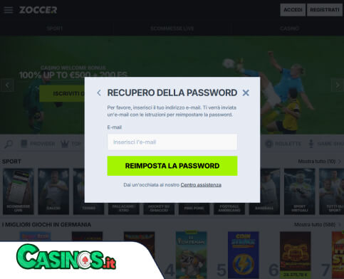 Zoccer Casino problema di accesso